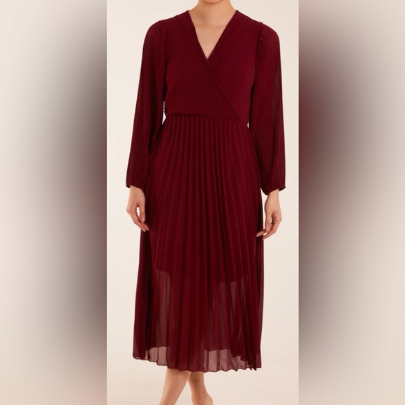 BBX Lephsnt Dresses & Skirts - Red A-line V-neck Long Sleeve Dress for Work